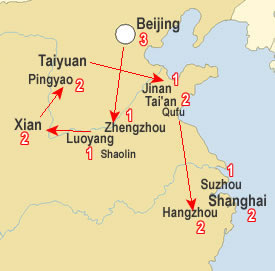 Route map, Ancient China tour