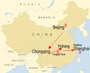 Route map, China in 11 days tour