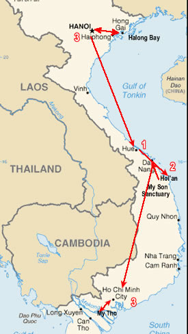 Route map, Vietnam Discovery Tour
